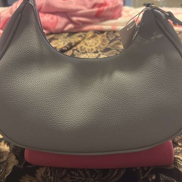 Studded Blue Gray Shoulder moon Bag withh silver hardware - Picture 2 of 3